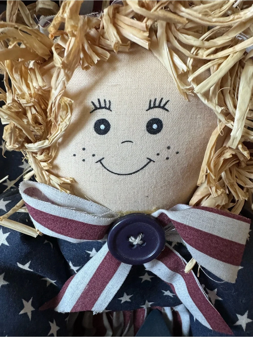 Vintage Folk Art American Doll Door Wreath Stars & Stripes Home Decor Classic